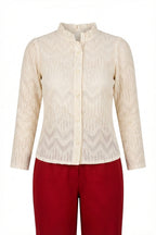 Elegant Chevron Textured Blouse & Tailored Maroon Trousers