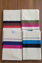 Contemporary Kerala Cotton Saree with Multi-Color Borders