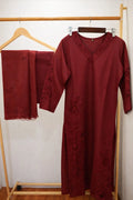Deep Wine Embroidered 3-Piece Kurtha Set