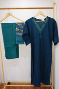 Navy Blue Embroidered 3-Piece Kurtha Set