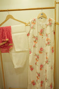 White Floral Embroidered 3-Piece Kurtha Set