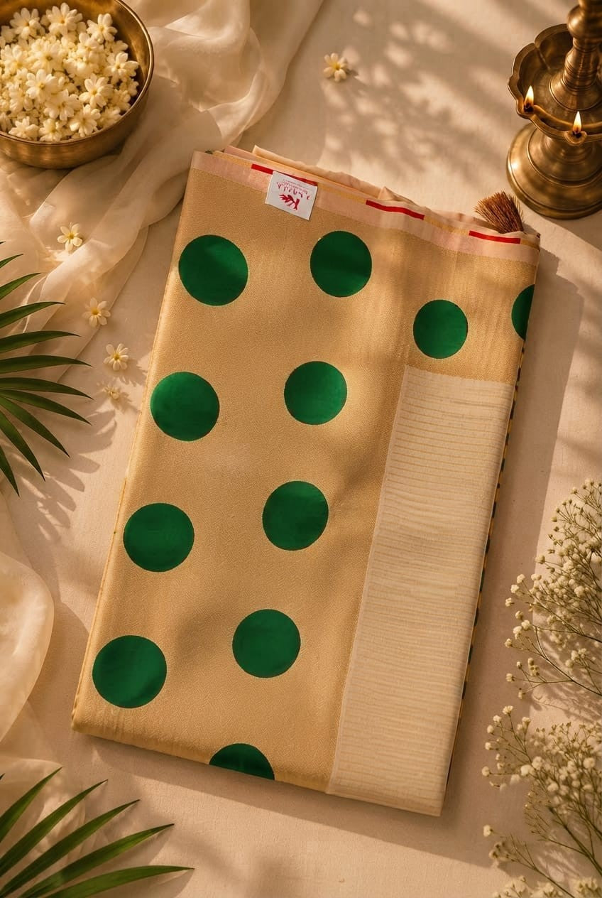Trendy Polka dot Kerala saree