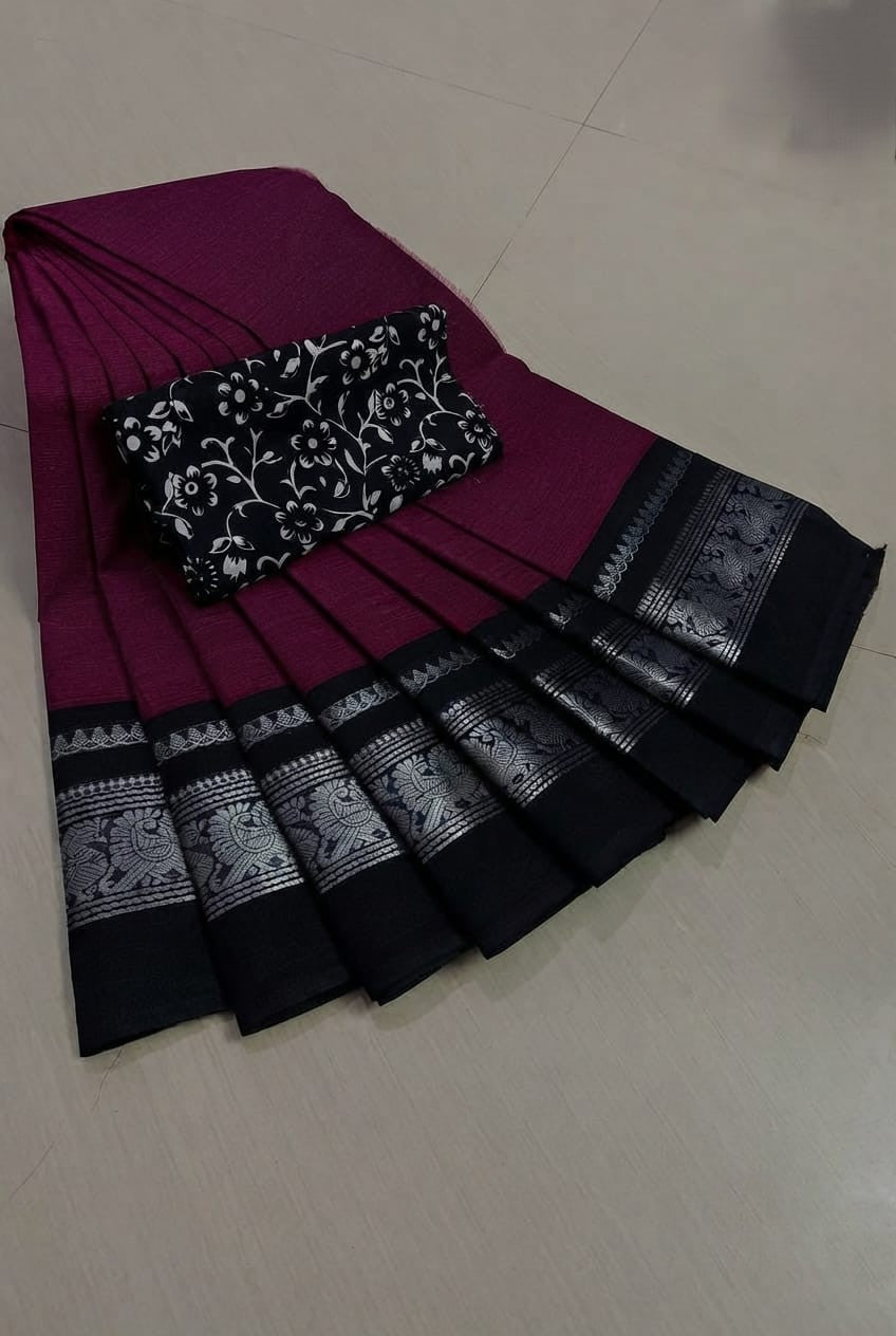 Pure Cotton Sarees with Kalamkari Blouse
