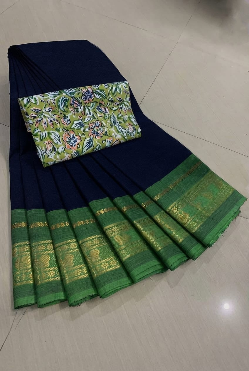 Pure Cotton Sarees with Kalamkari Blouse