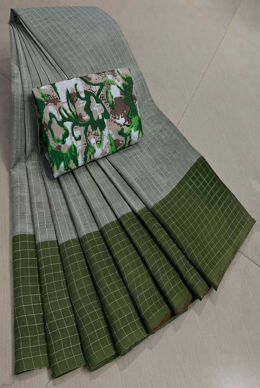 Pure Cotton Sarees with Kalamkari Blouse
