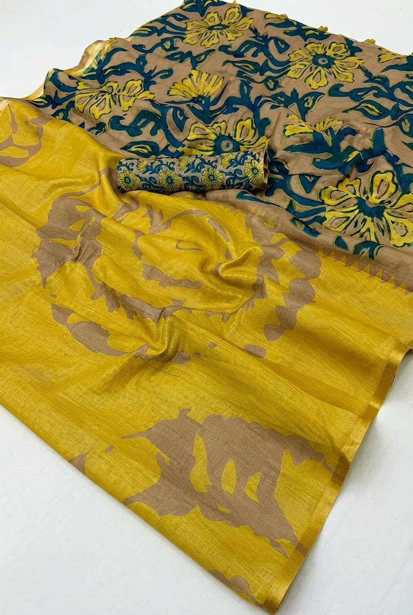 Linen metallic cotton saree