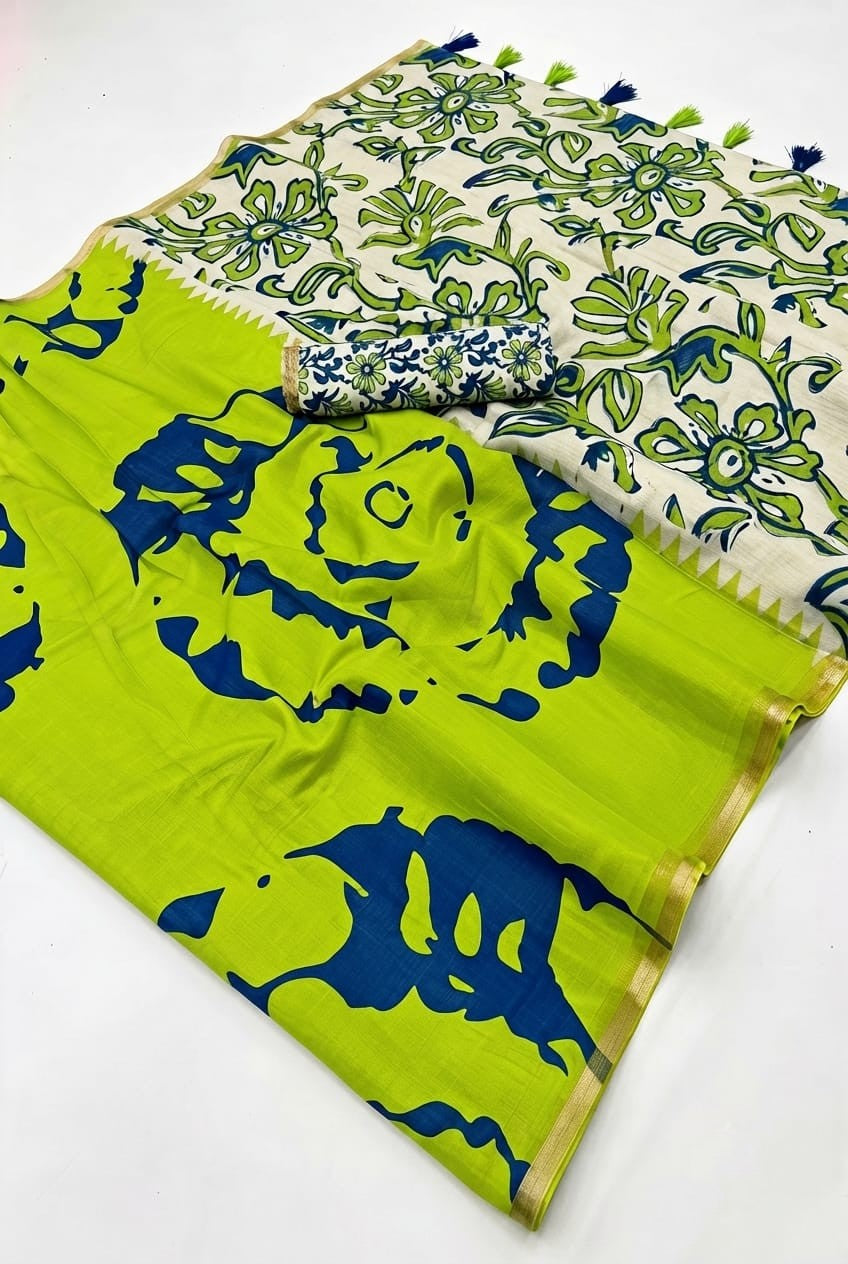 Linen metallic cotton saree