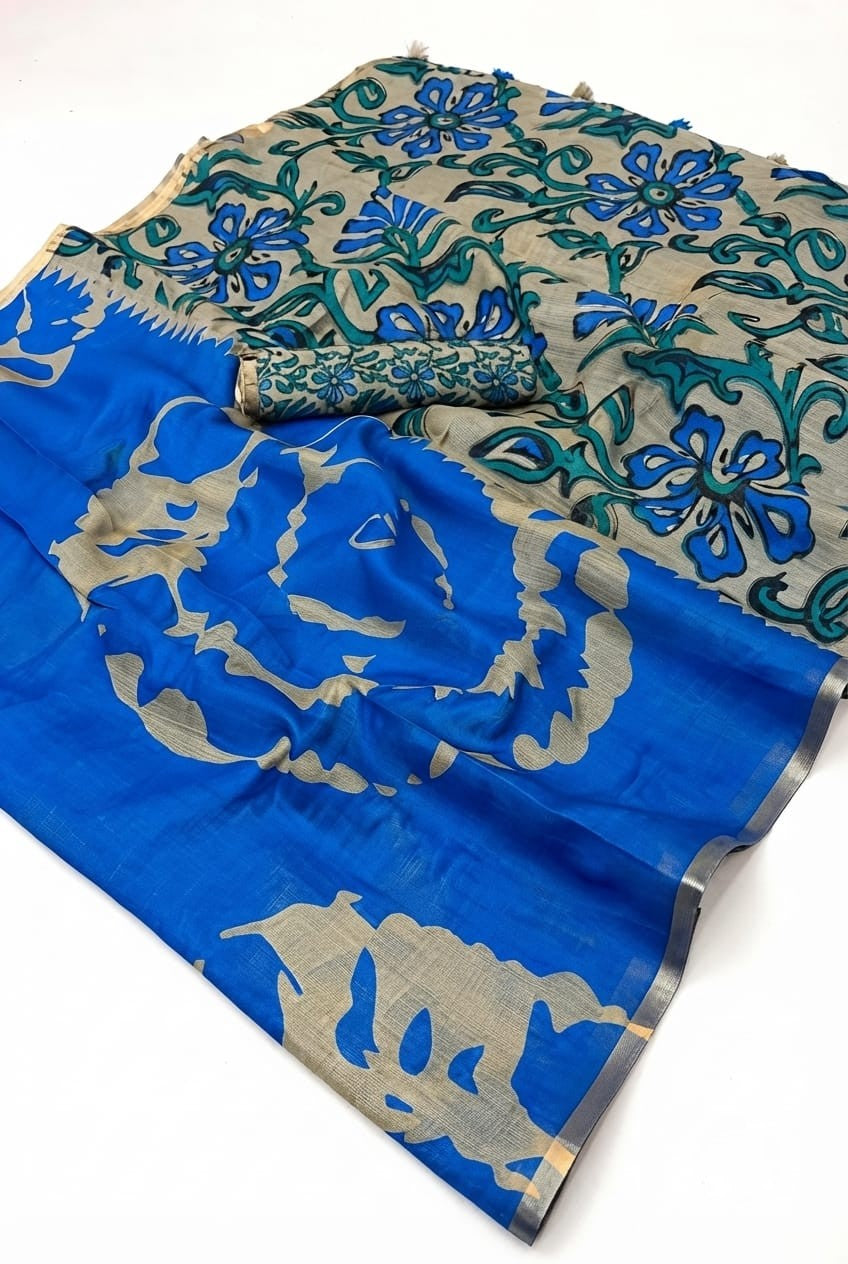 Linen metallic cotton saree