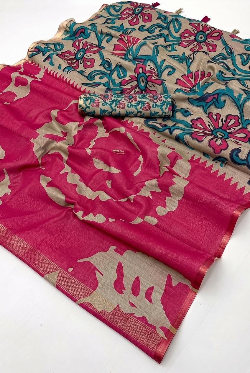 Linen metallic cotton saree