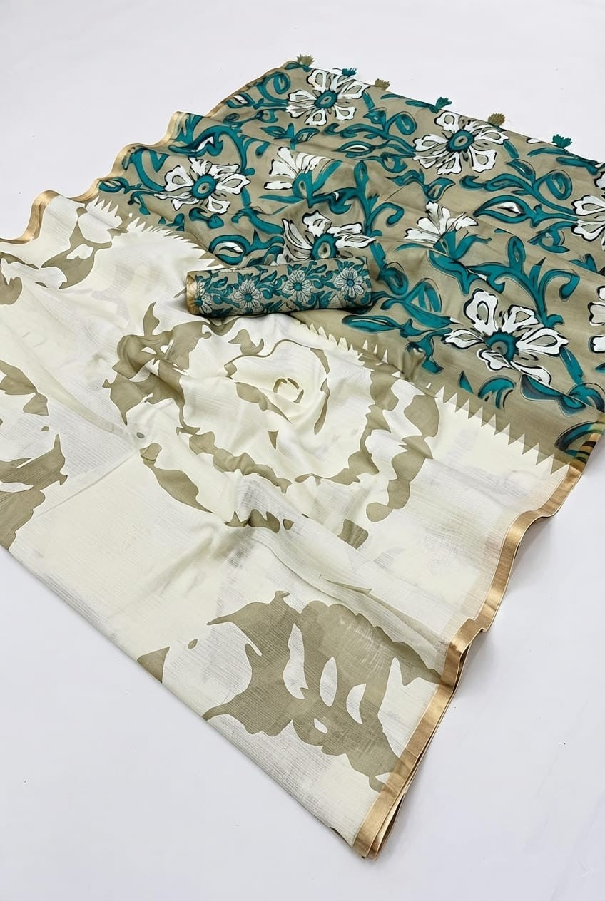Linen metallic cotton saree
