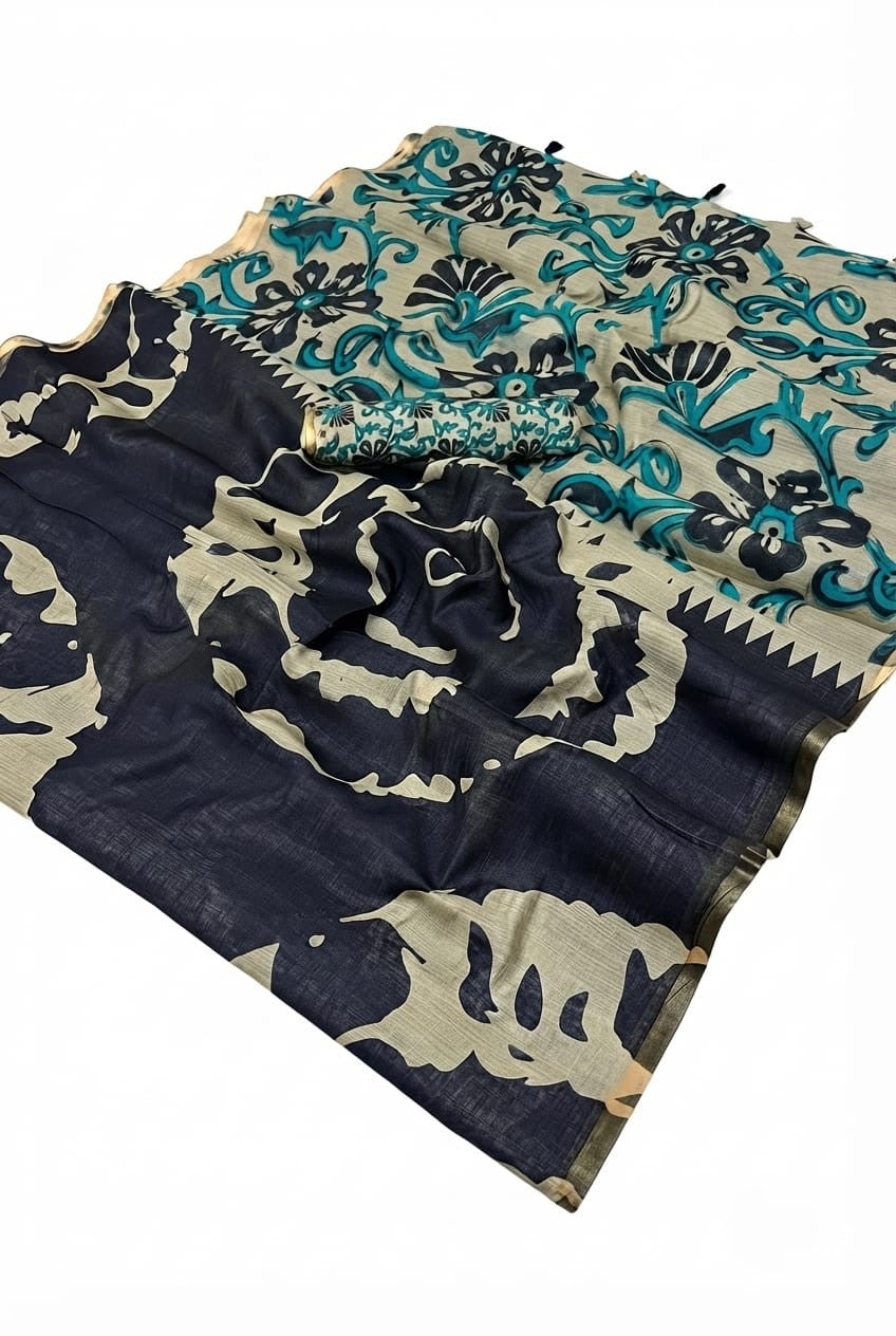 Linen metallic cotton saree