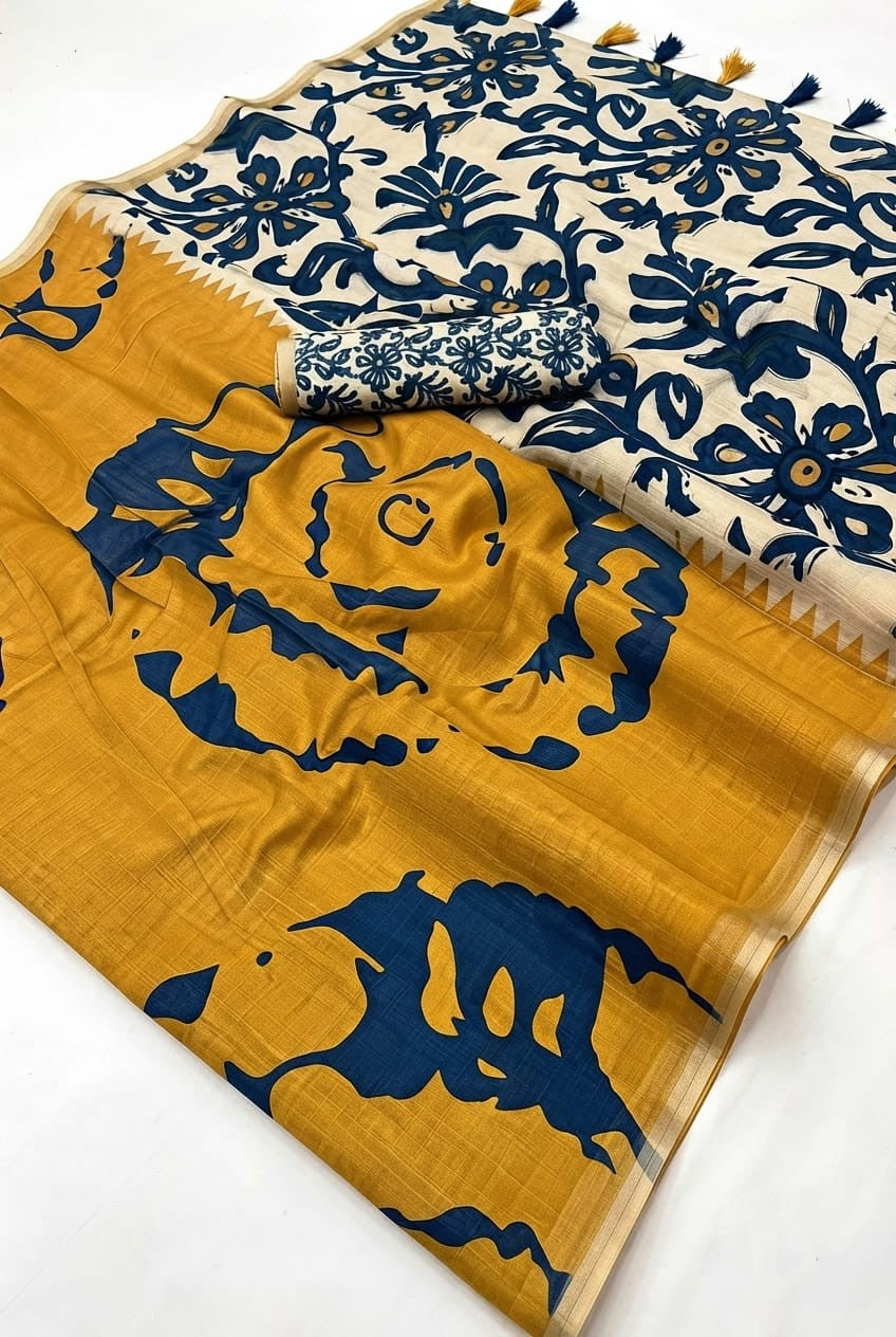 Linen metallic cotton saree