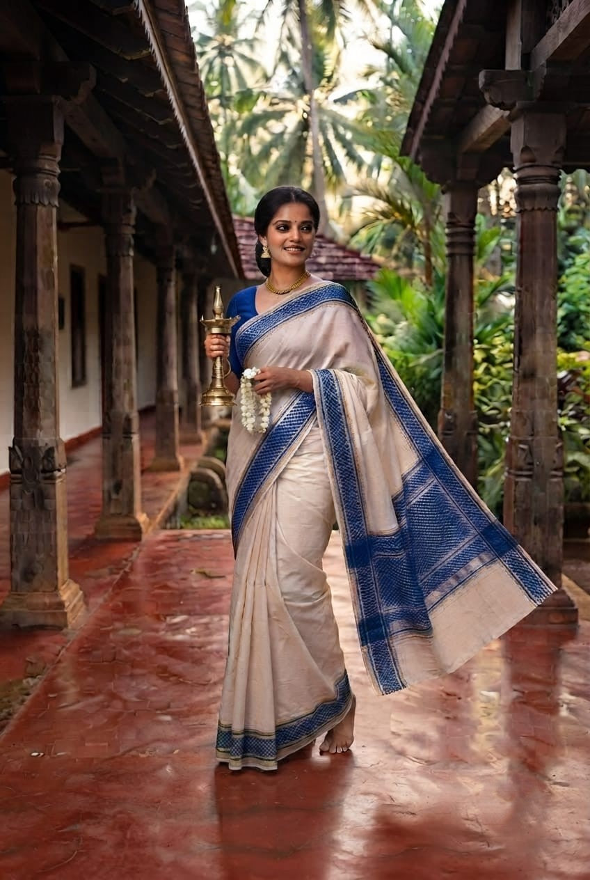 Check-pattern Kerala Saree