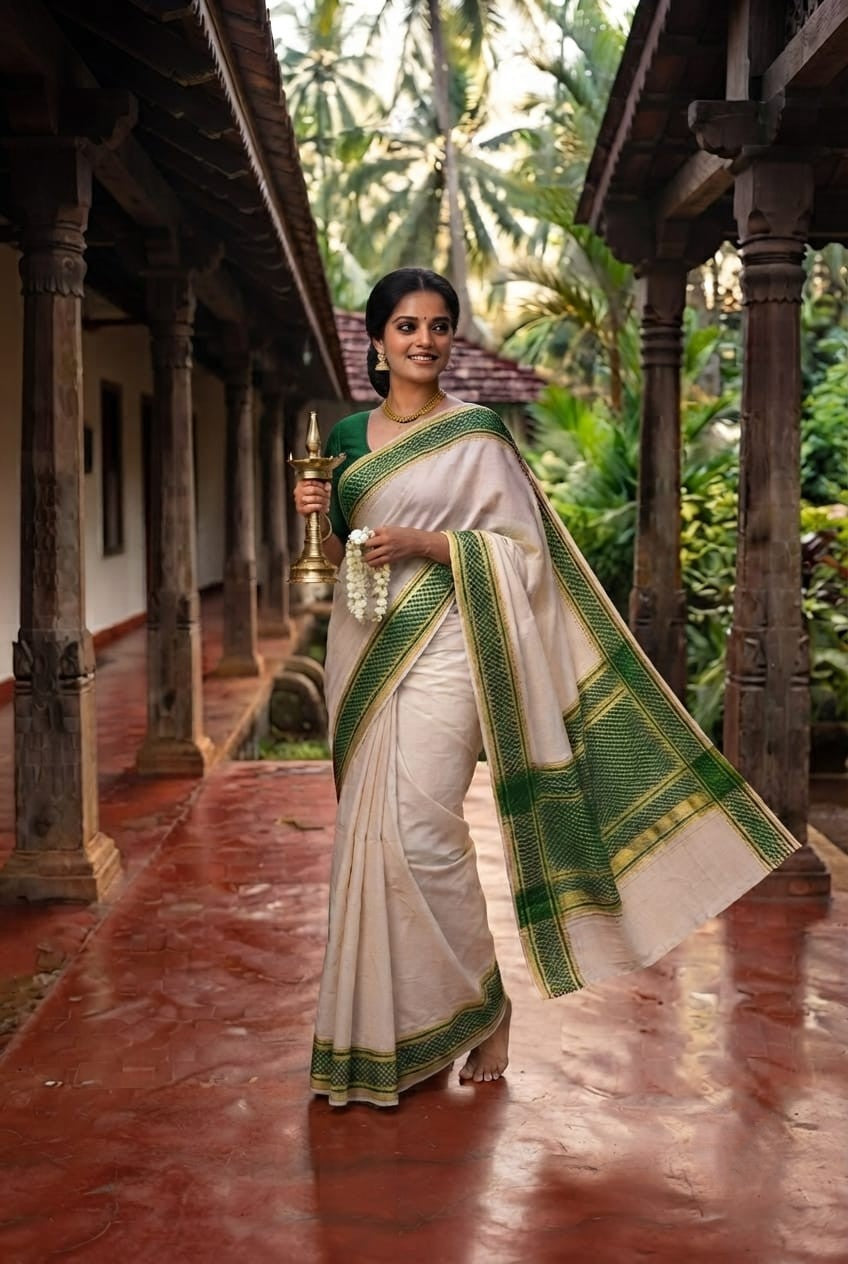 Check-pattern Kerala Saree