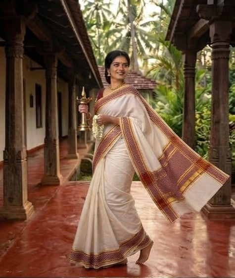 Check-pattern Kerala Saree