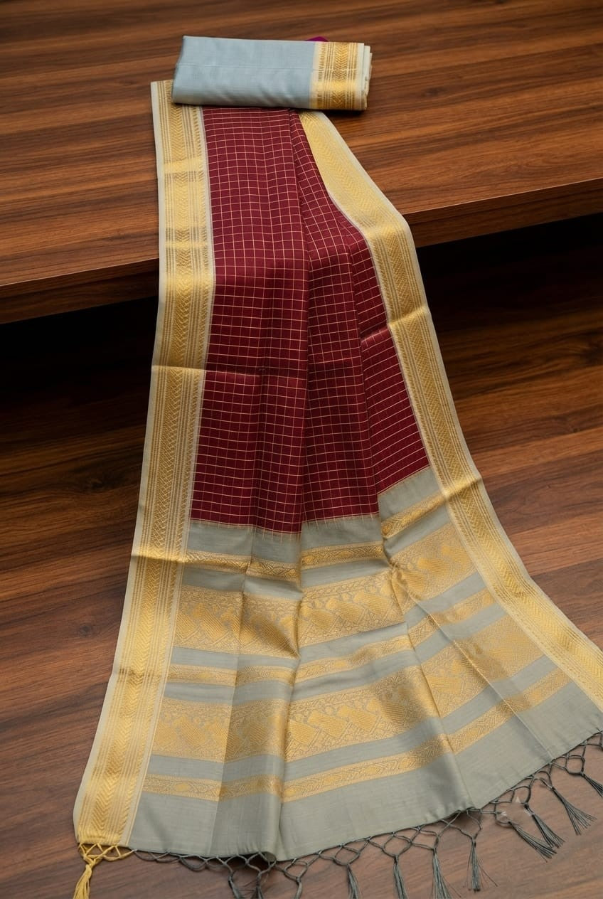 KORVAI CHECKED HANDLOOM COTTON sarees