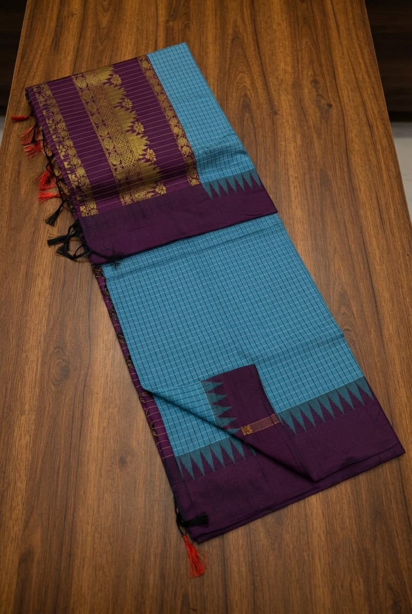 Checked Kalyani cotton saree/Lata Gadwal Paithani  Available in many  vibrant colors