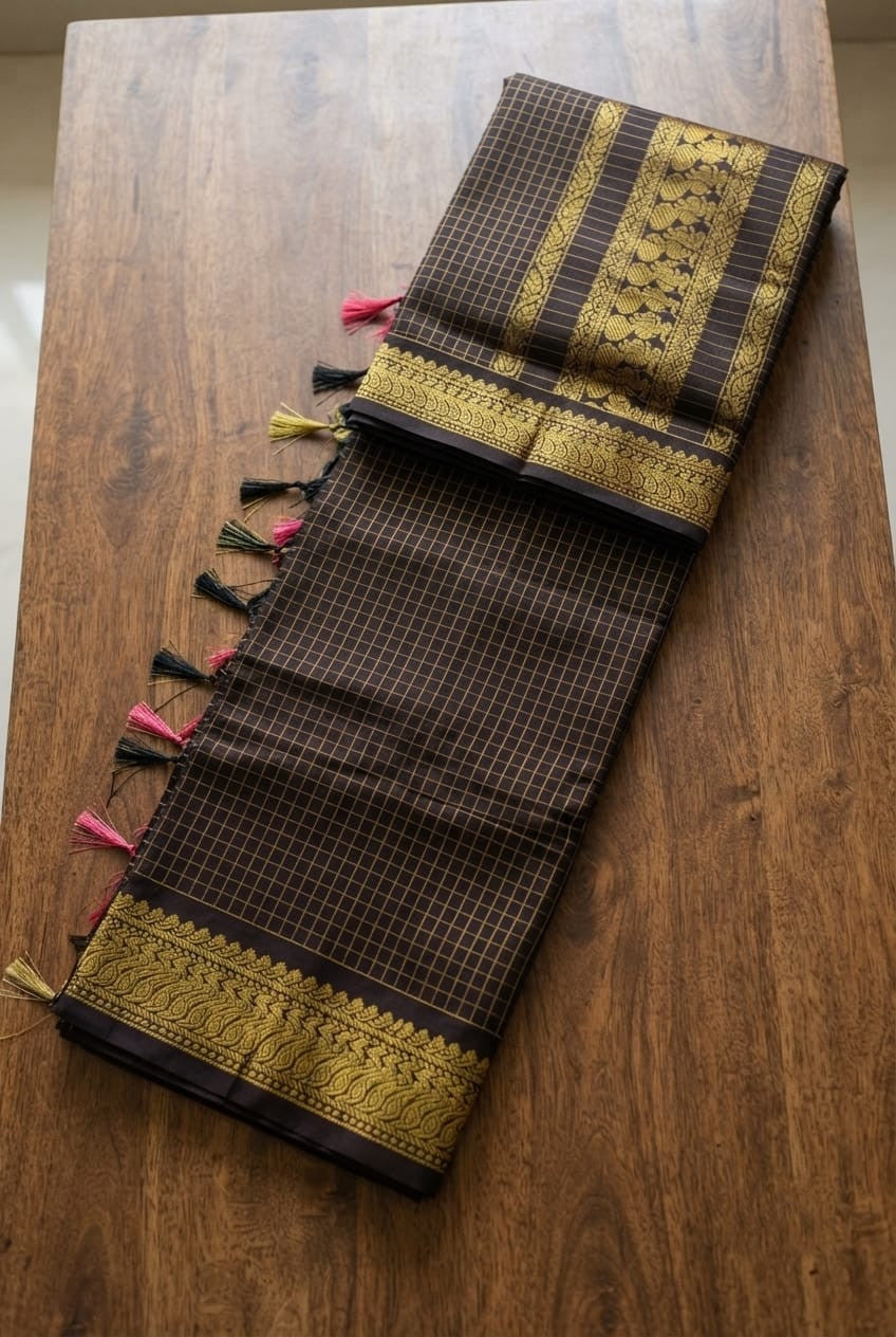 Checked Kalyani cotton saree/Lata Gadwal Paithani  Available in many  vibrant colors