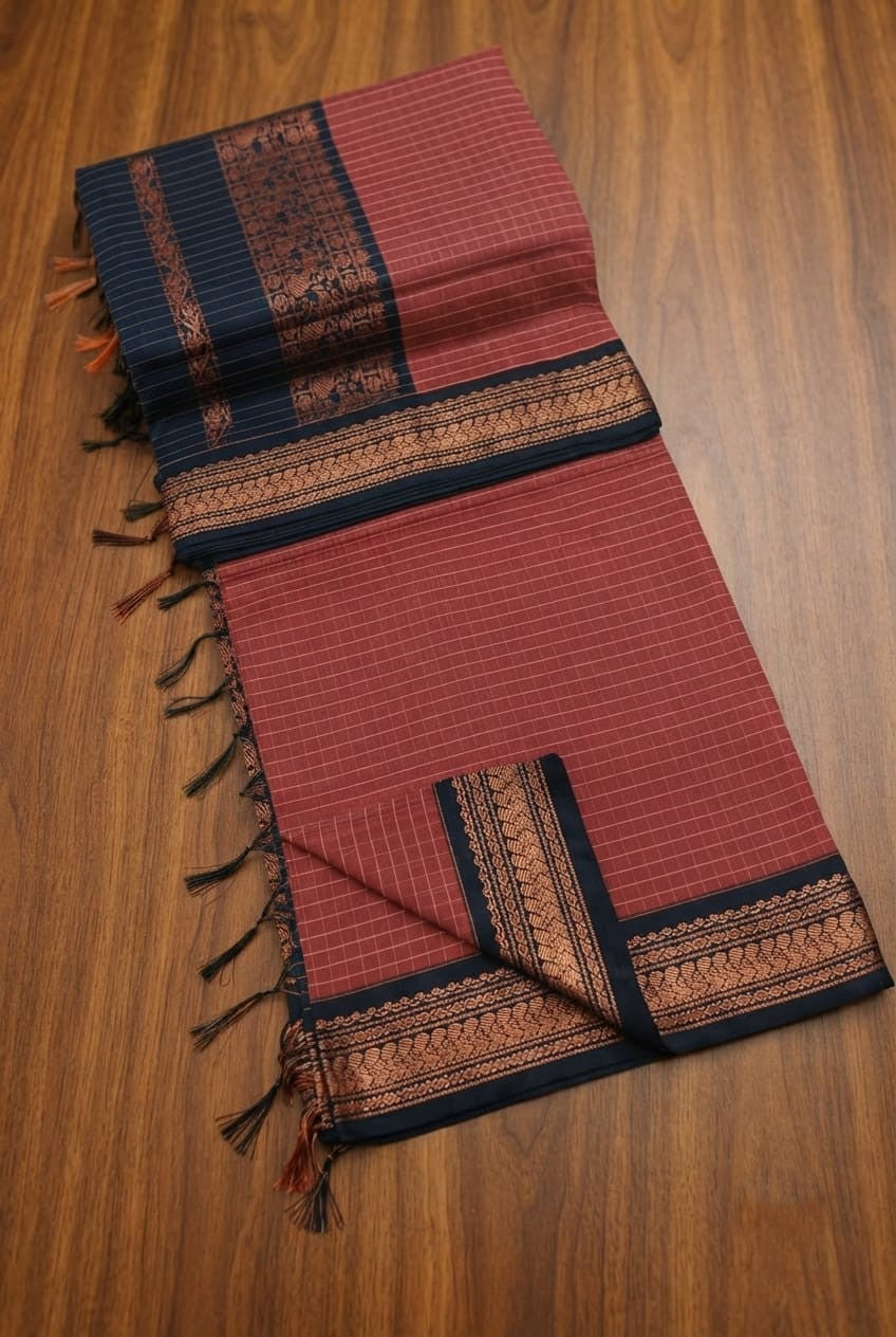 Checked Kalyani cotton saree/Lata Gadwal Paithani  Available in many  vibrant colors