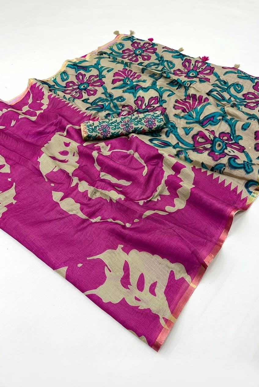 Linen metallic cotton saree