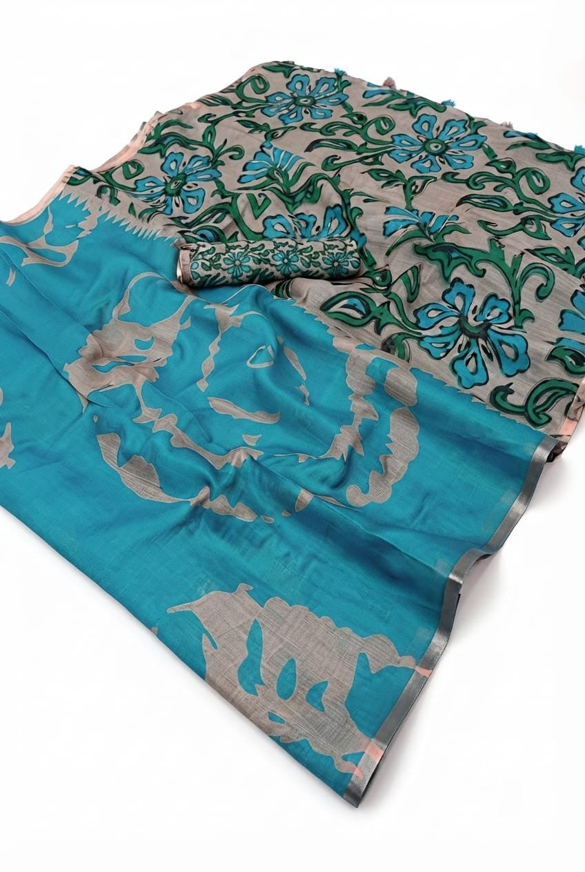 Linen metallic cotton saree
