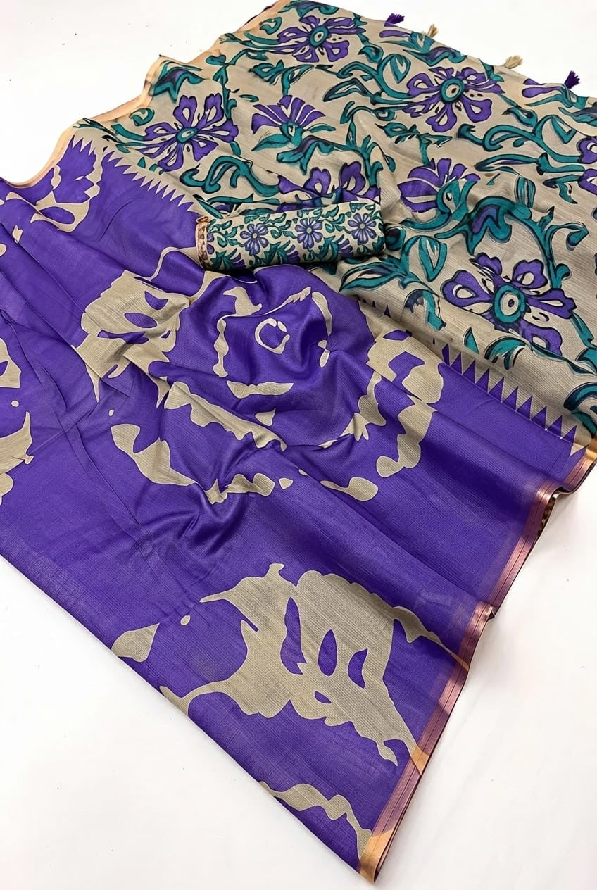 Linen metallic cotton saree
