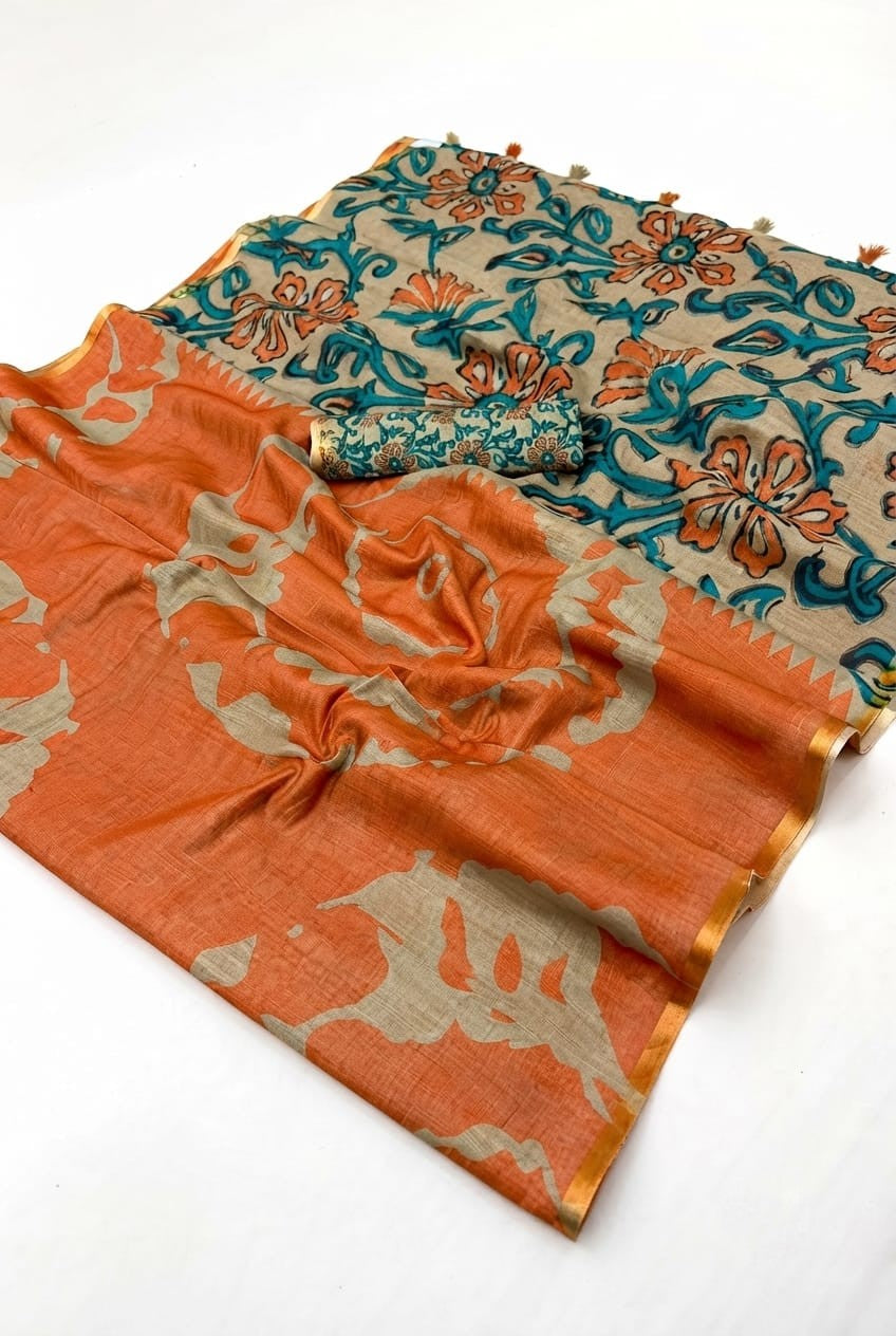 Linen metallic cotton saree