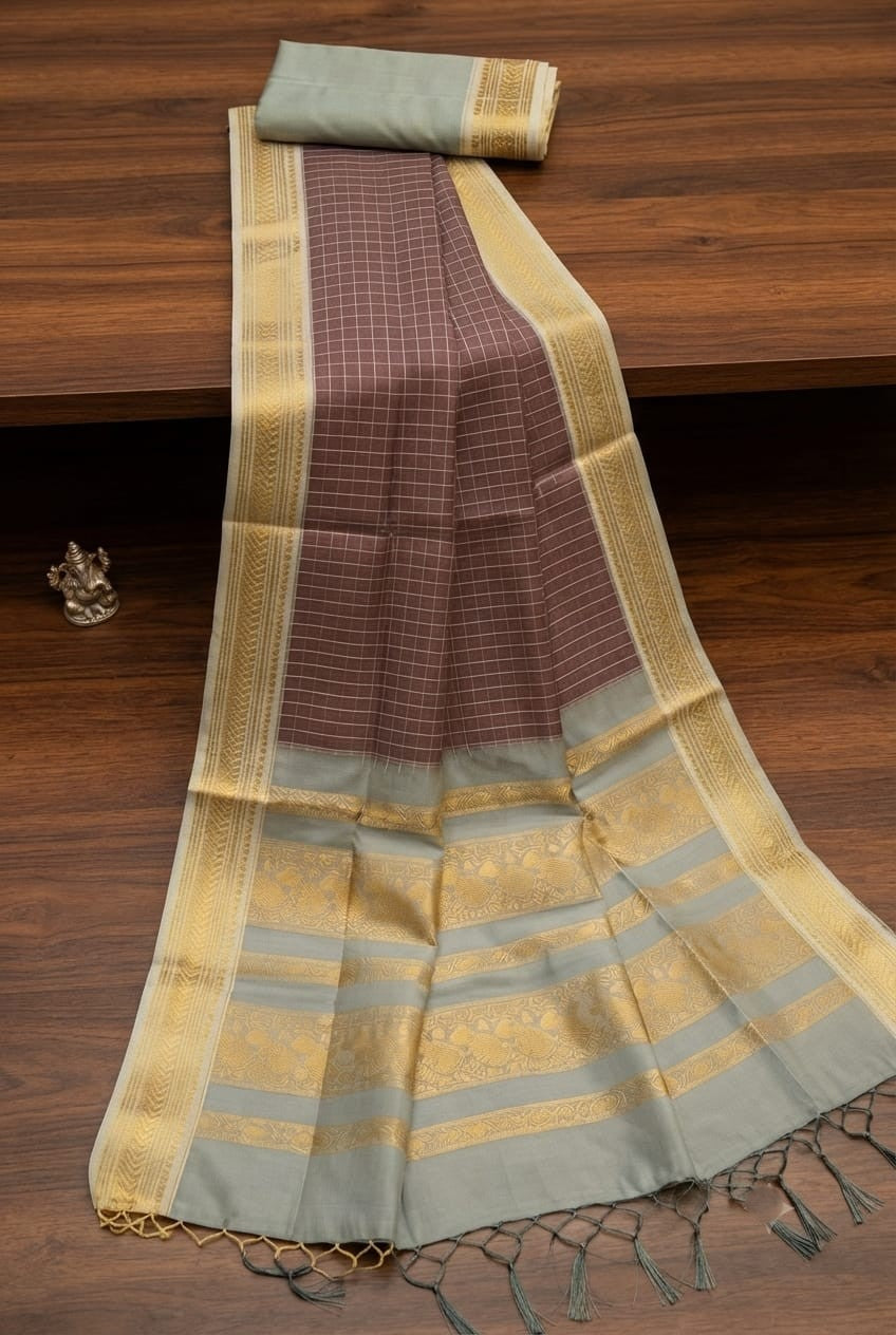 KORVAI CHECKED HANDLOOM COTTON sarees