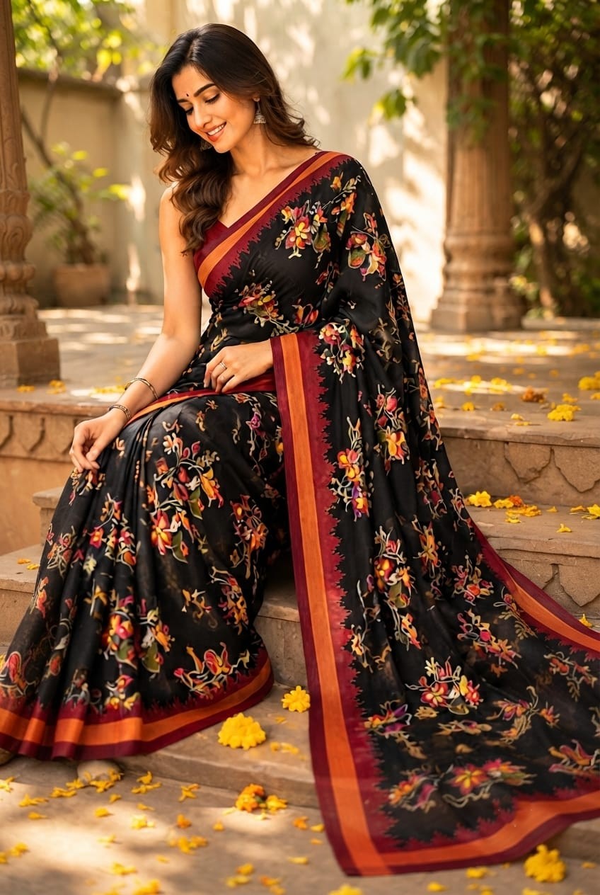 Semi Tusser Silk Sarees---   [Available in 5 colors]
