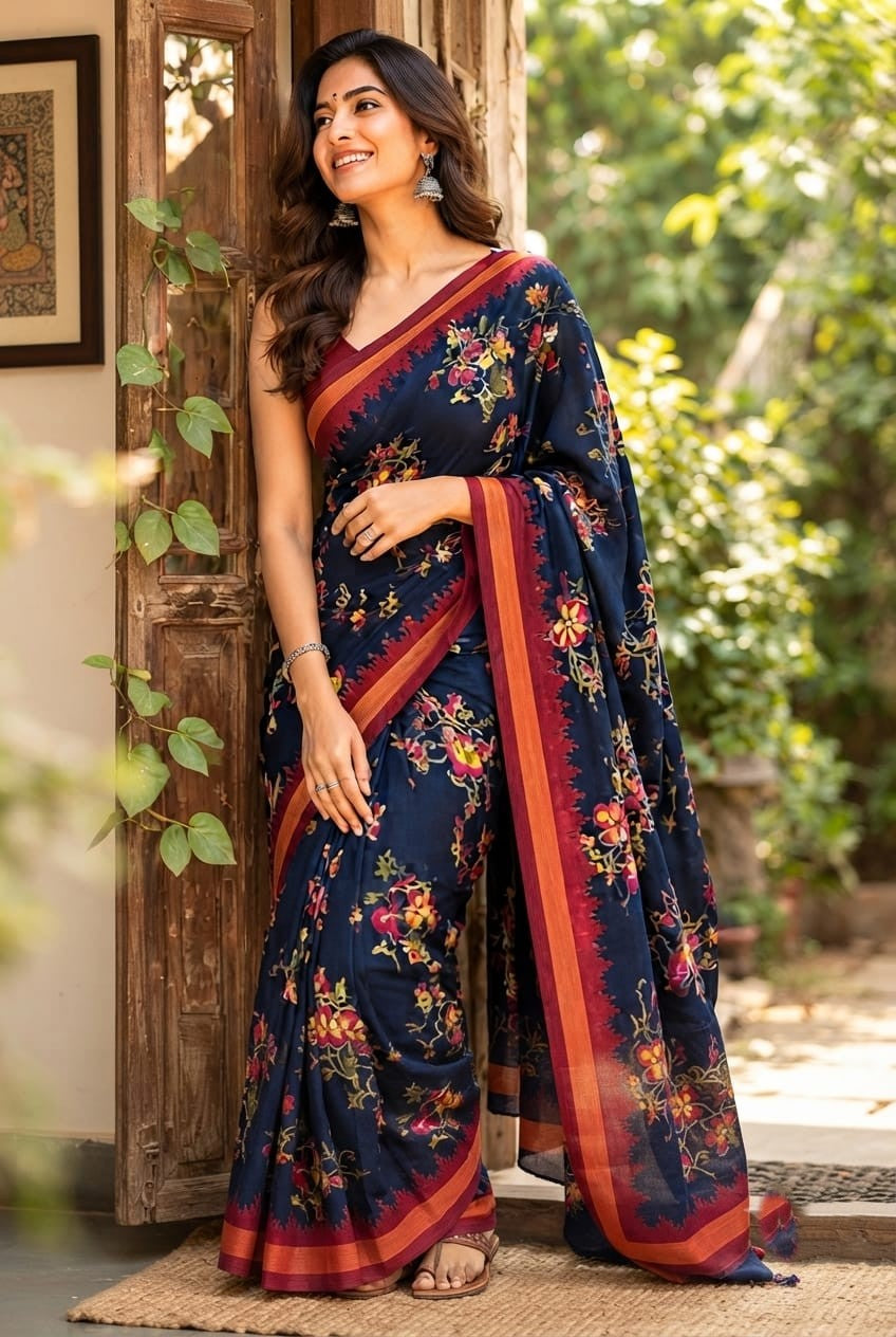 Semi Tusser Silk Sarees---   [Available in 5 colors]
