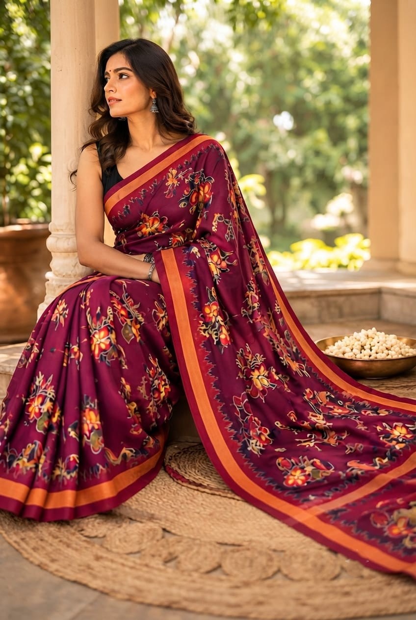 Semi Tusser Silk Sarees---   [Available in 5 colors]
