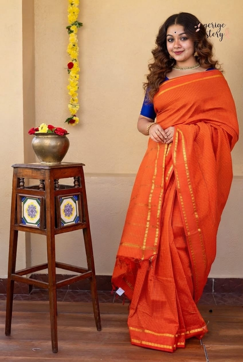 Arani checked cotton sarees---    [ Available in 8 different colors]