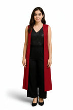 Elegant Red Long Vest Ensemble with Sparkly Black Set