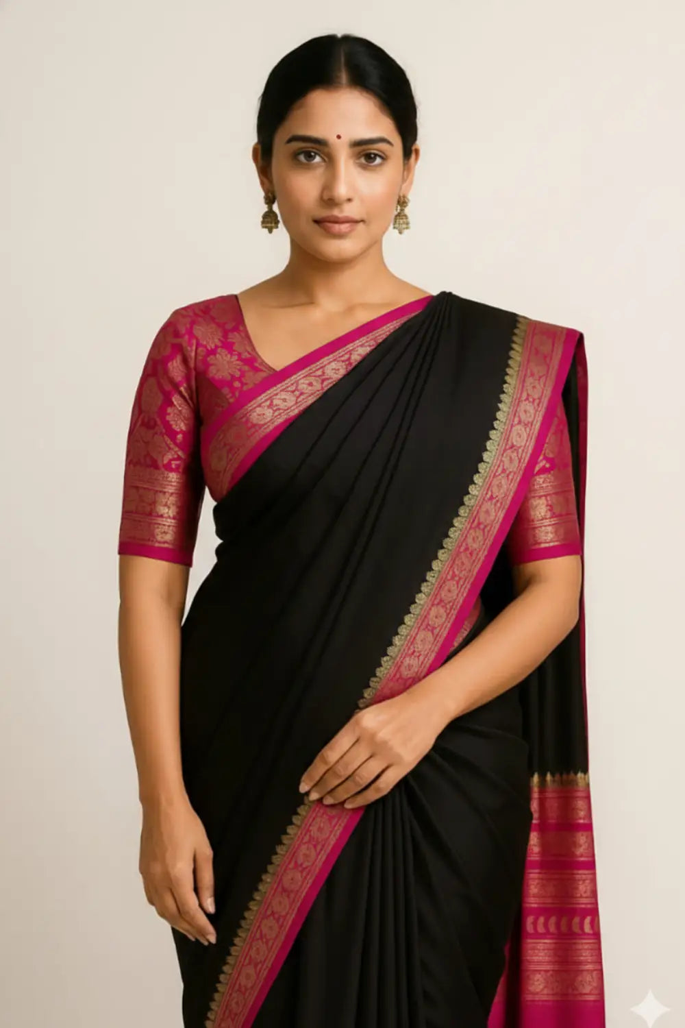 Black & pink Mysore Silk Saree