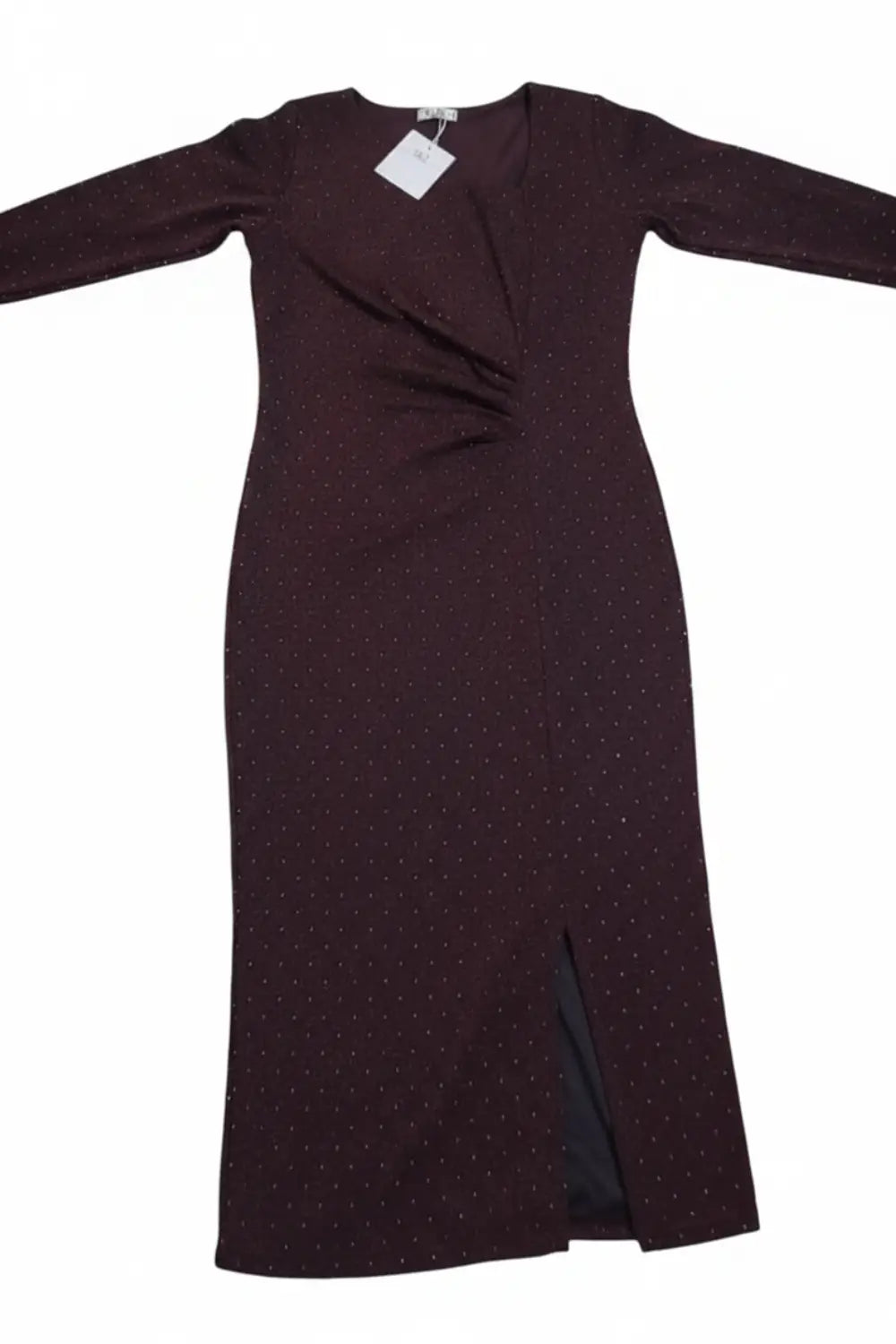 Shimmering Maroon Ruched Midi Dress