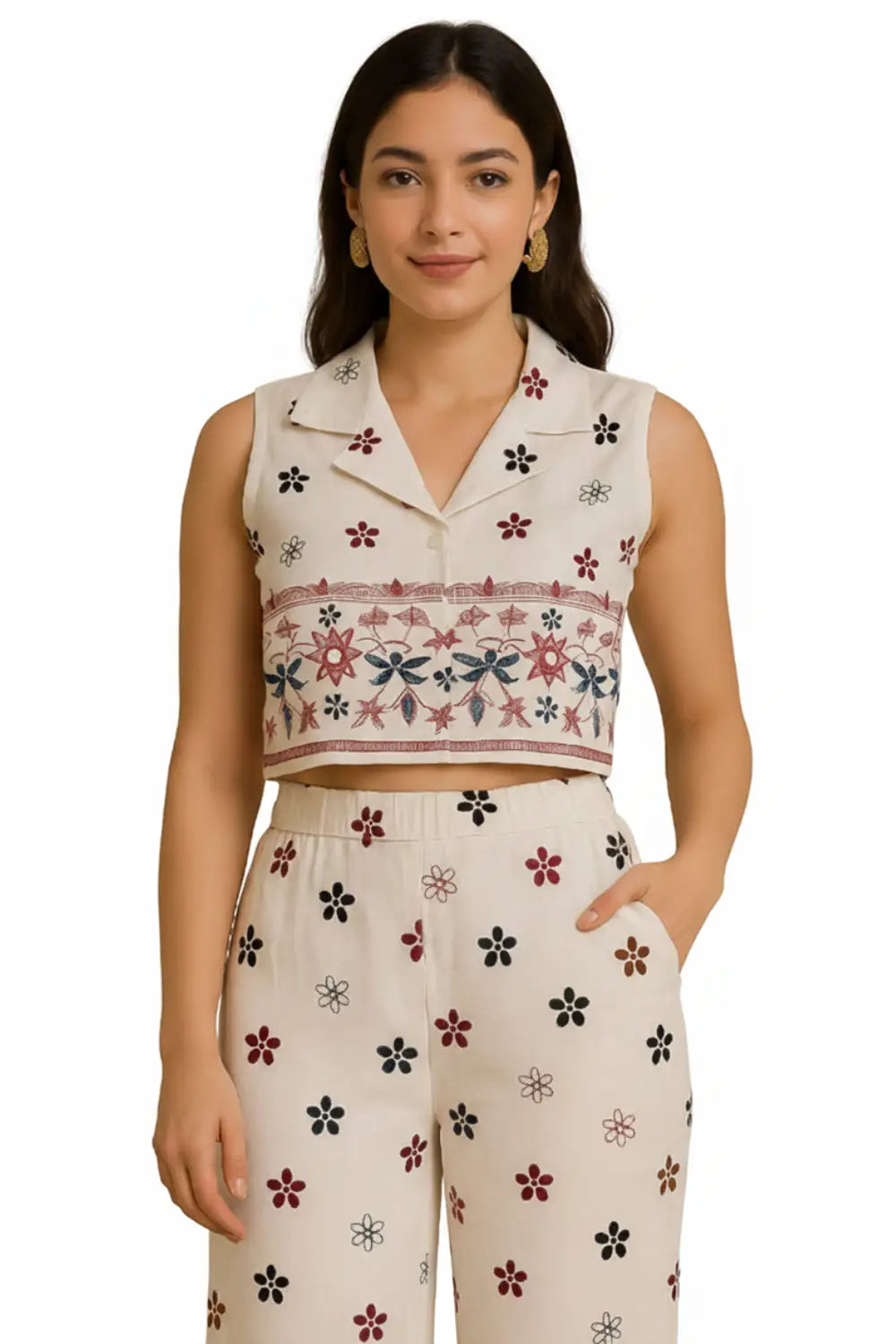 Floral Embroidered Cotton Co-ord Set