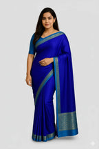 Royal Blue Silk Saree with Contrast Teal Border