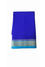 Royal Blue Silk Saree with Contrast Teal Border