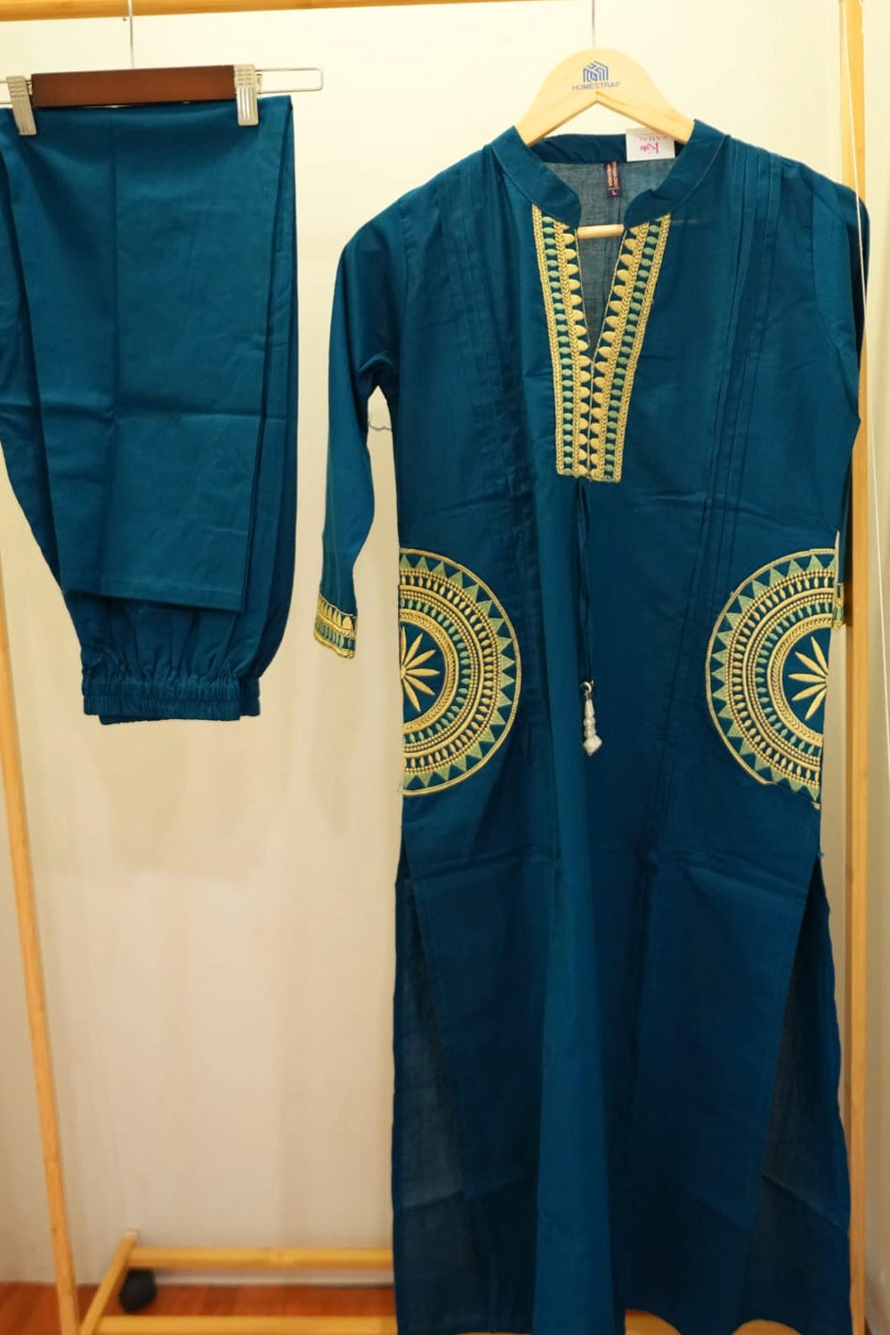 Embroidered Teal 2-Piece Kurtha Set