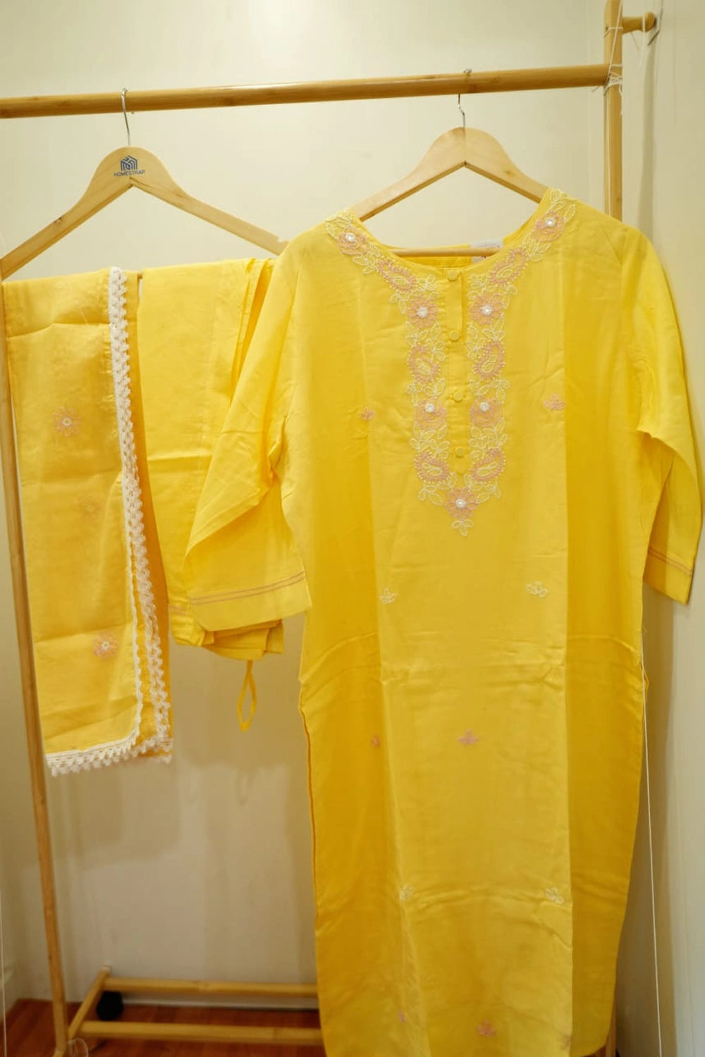 Embroidered Yellow 3-Piece Kurtha Set