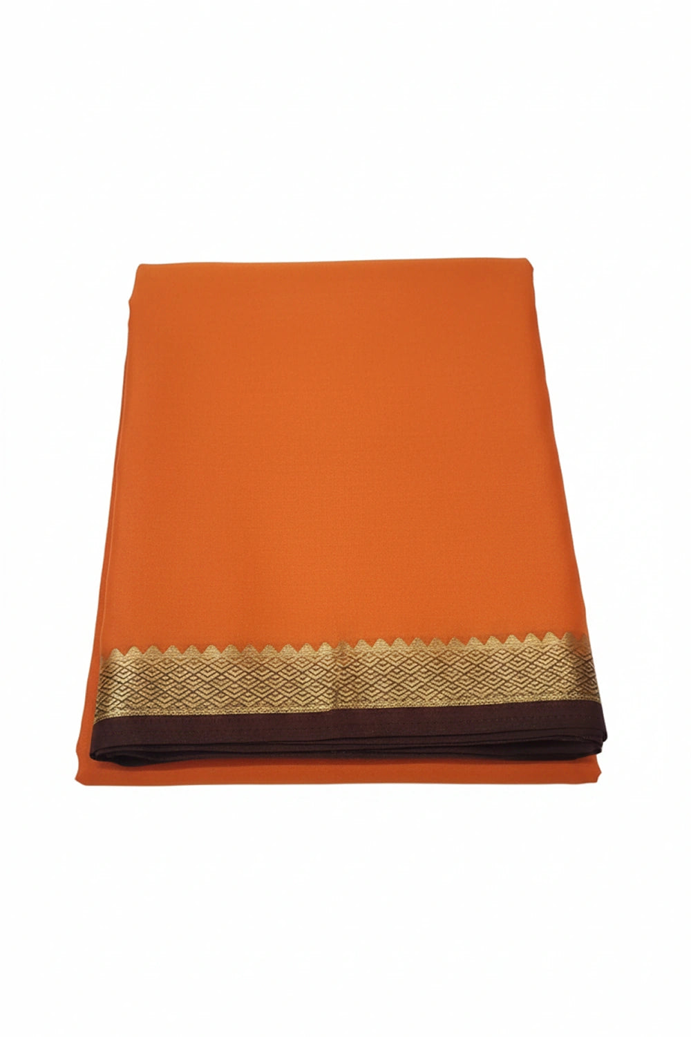 Vibrant Orange Mysore Crepe Silk Saree with Zari Border